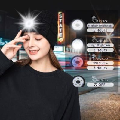 Bluetooth Beanie Hat Video Camera avec la lumière, écouteurs sans fil rechargeables de chapeau de phare d'USB 4 LED pour skier, fonctionnant