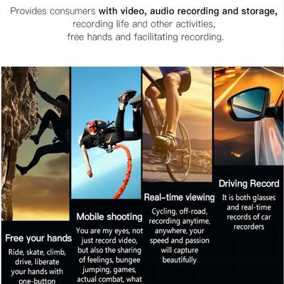 lunettes de soleil visuelles de 5.0M HD Mountaineering Sport Action Vlogging avec à télécommande