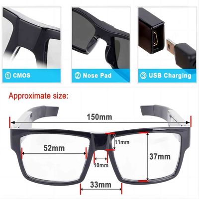 Carte de la mémoire 32G intégrée cachée par sécurité de la caméra Sunglasses1080P à commande par effleurement