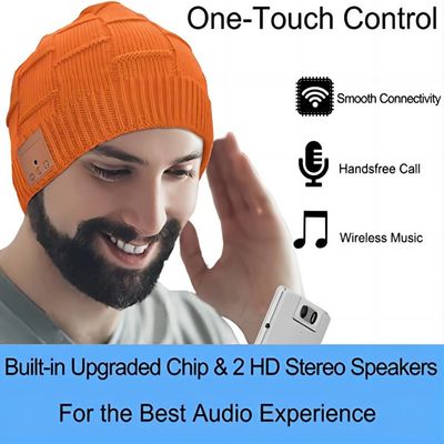 Appels mains libres de musique orange de Bluetooth Beanie Hat Wireless Headset Listening