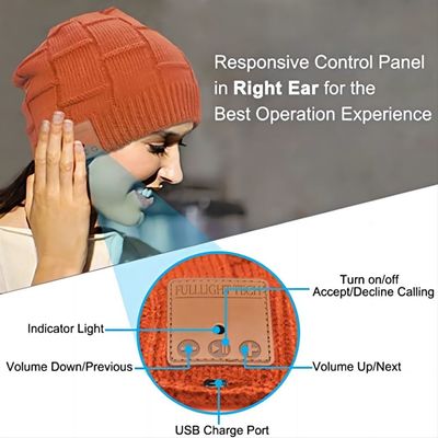 Appels mains libres de musique orange de Bluetooth Beanie Hat Wireless Headset Listening