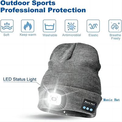 Bluetooth détachable LED Beanie Hat With Front Light pour la pêche de nuit