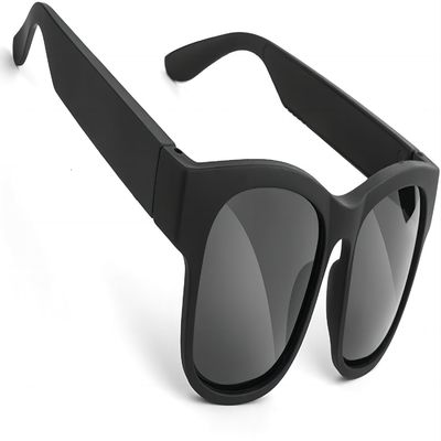 Anti lentille UV d'oreille d'écouteurs de Bluetooth de contrôle du volume noir ouvert de lunettes de soleil