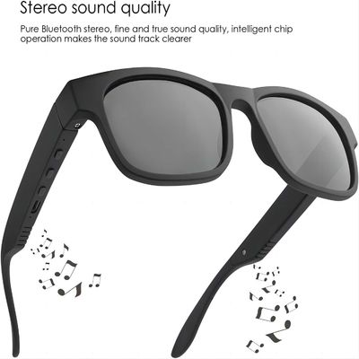 Anti lentille UV d'oreille d'écouteurs de Bluetooth de contrôle du volume noir ouvert de lunettes de soleil