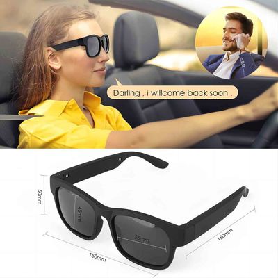 Anti lentille UV d'oreille d'écouteurs de Bluetooth de contrôle du volume noir ouvert de lunettes de soleil
